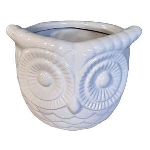 OWL White Ceramic Planter Vase Pottery Round 3D Textured